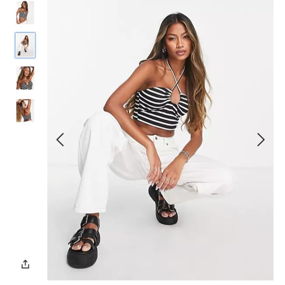ASOS DESIGN key hole halter top in mono stripe - US 12 - Picture 3 of 5